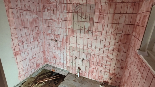 udkradsning af fuger før rød væg